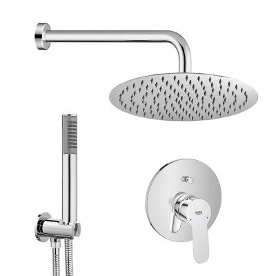 Set doccia tondo con braccio 40 soffione 25  kit doccia e miscelatore cromo Grohe Bauedge