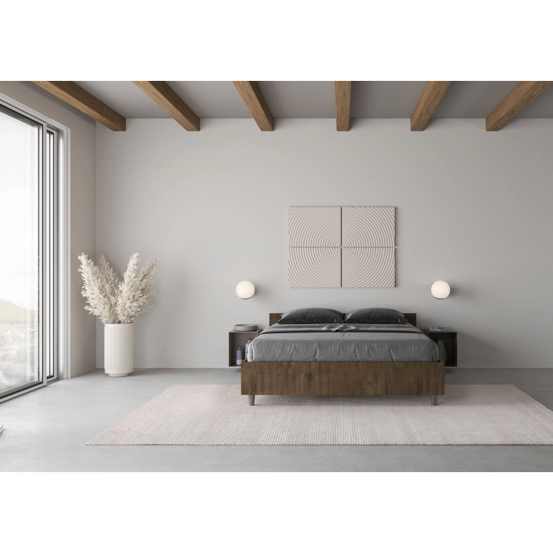 Letto Matrimoniale francese 140x200 cm Nuamo - Con rete,Noce