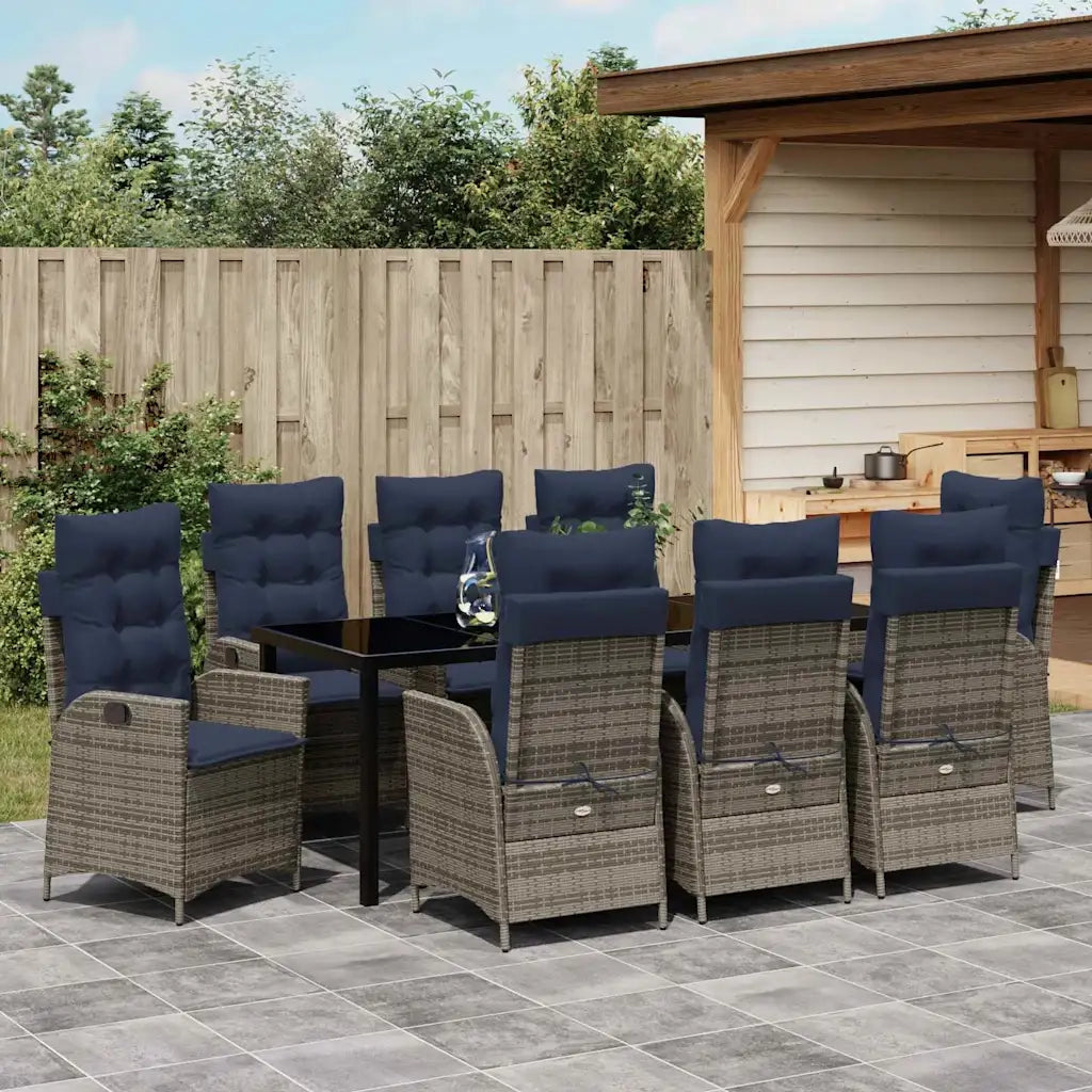 Set da Pranzo per Giardino 9 pcs Grigio e Nero Rattan 3380581