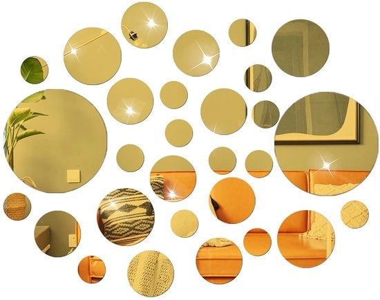Set di Stickers per Parete in Acrilico, 60 Pezzi, Rondi per Camera da Letto, Soggiorno, Decorazione (Giallo Oro)