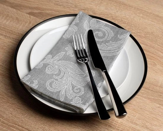 Set di tovaglioli in cotone, 6 pezzi, dimensioni 45 x 45 cm, stampa di fiori grigi, lavabile e riutilizzabile, ideale per feste, festività, cene con la famiglia