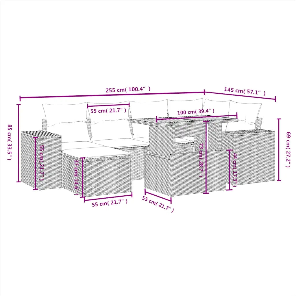 Set Divani da Giardino 7 pz con Cuscini Beige in Polyrattan 3275928