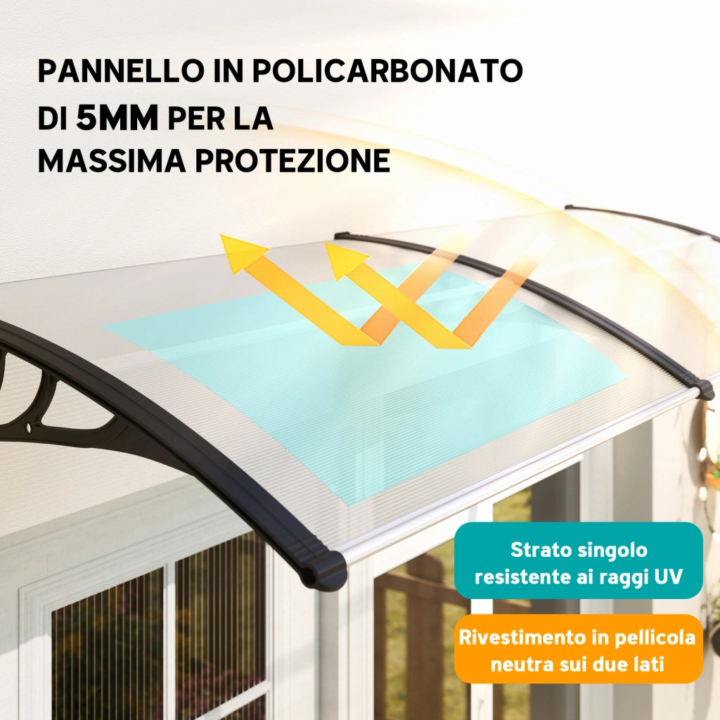 Tettoia da Esterno in Policarbonato e Alluminio ¨C zephmum ¨C 195x75cm Trasparente