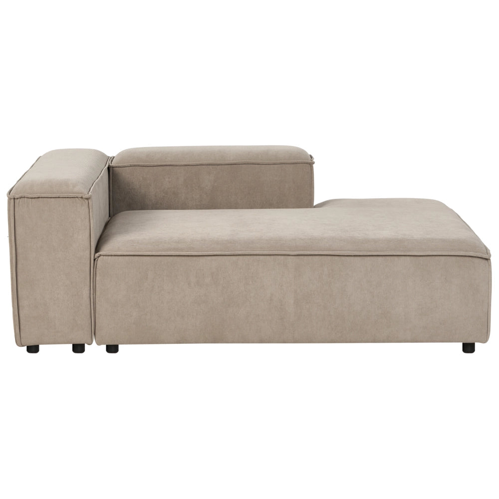 Chaise longue in velluto a coste poliestere verde lato destro gambe nere imbottite stile moderno