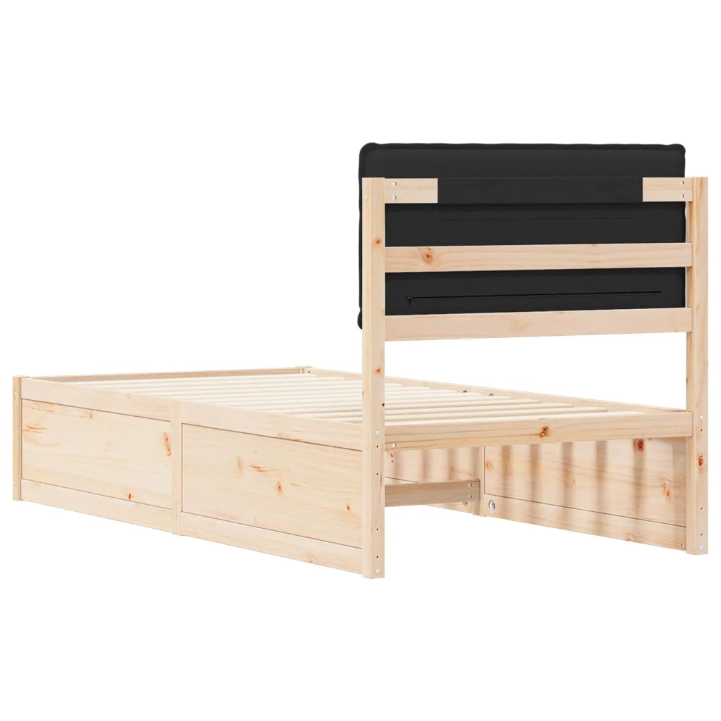 Letto con Testiera Rivestita Nero 75 x 190 cm Pino massello