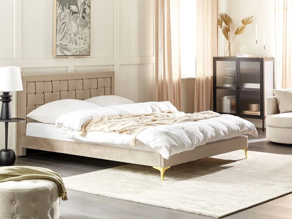 Letto Imbottito 160 x 200 cm Testiera Taupè Velluto Gambe Dorate