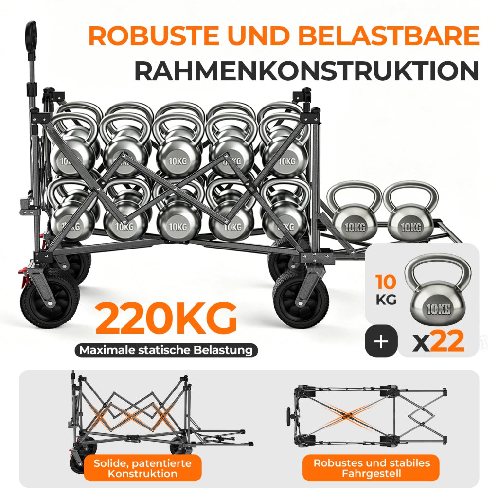 CARRELLO PIEGHEVOLE 140 cm in acciaio Nero e Grigio