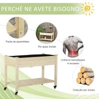 Letto per Orto Rialzato in Legno con Rotelle e Ripiano Inferiore, 118x55x83cm, Legno Naturale