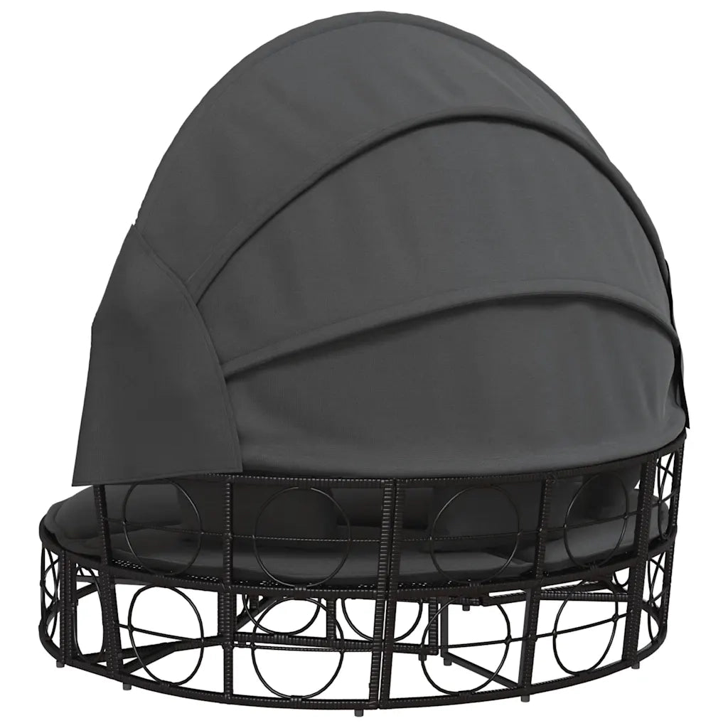 Lettino Prendisole Esterno Tetto e Cuscini Nero in Polyrattan 4108234
