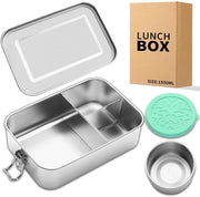 Bento Lunchbox RVS 1500ML, 3 Compartimenti Metallico Bento Lunchbox con 100ml Contenitore Anti-Scuro per Erbe, Metallico Contenitore per Alimenti per Adulti