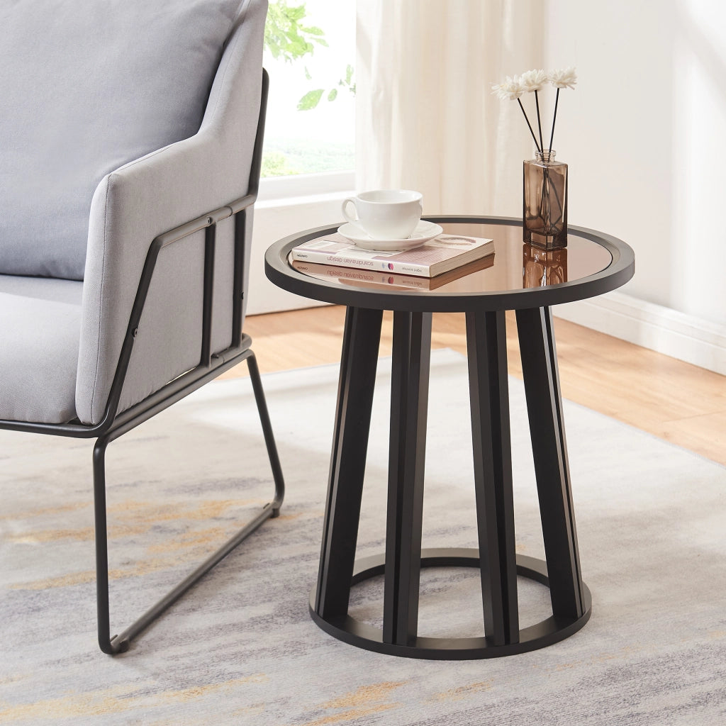 Tavolino Rotondo Burgess da Salotto 51xØ51 cm - Nero/Effeto Noce [en.casa]