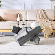 Tavolino da caffè rotondo 79x45 cm con base a croce in MDF e vetro grigio trasparente