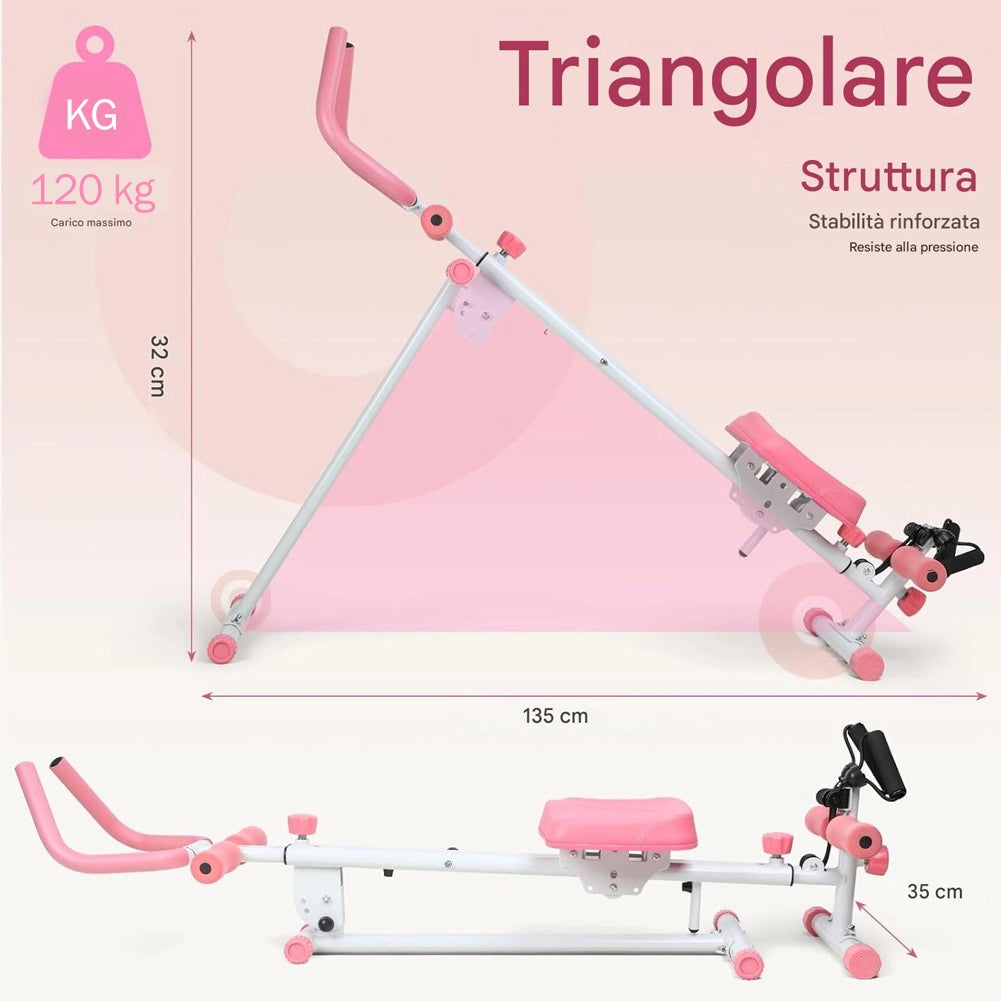 AB Machine Rosa Attrezzo Fitness per Addominali Multiuso Pieghevole Vogatore