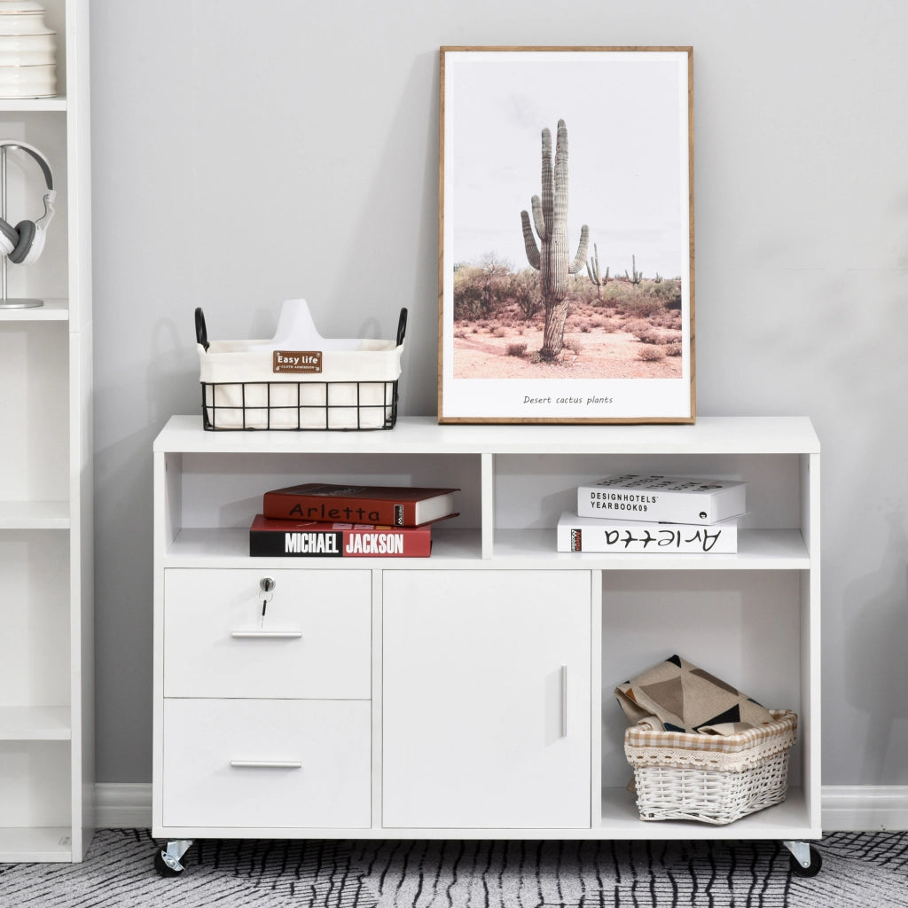 Scrivania con cassetti e ruote ¨C zephmum ¨C bianco 100x35x65 cm