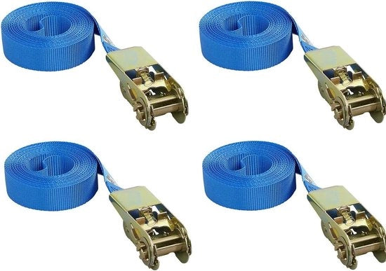 Set di cinghie con ronzino - set di 4 cinghie - blu - 35 metri - DIN EN 12195-2 - resistente fino a 500 kg