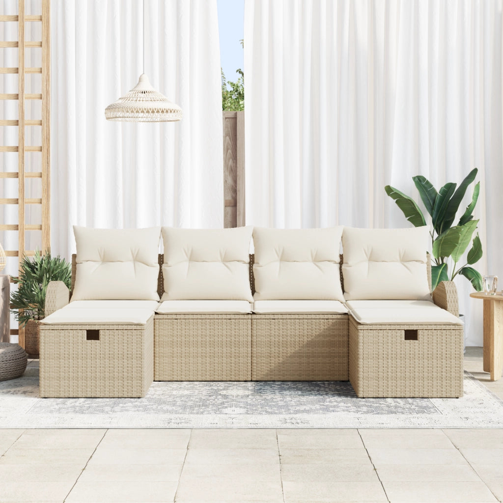 Set di divani da giardino 6 pezzi con cuscini beige in polyrattan