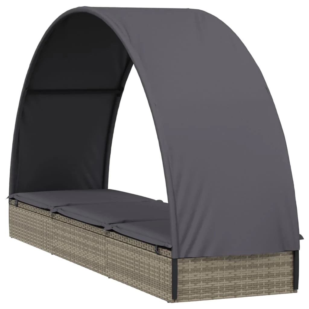 Lettino prendisole sedia a sdraio lettino prendisole letto da giardino mobili da esterno per patio con tetto rotondo 211 x 57 x 140 cm resina intrecciata grigia 02_0012694