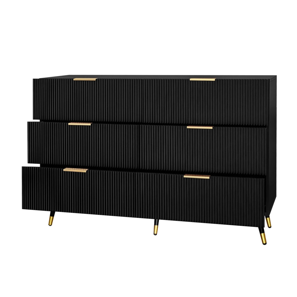 Credenza 120x40x77 cm con 6 cassetti in truciolare nero