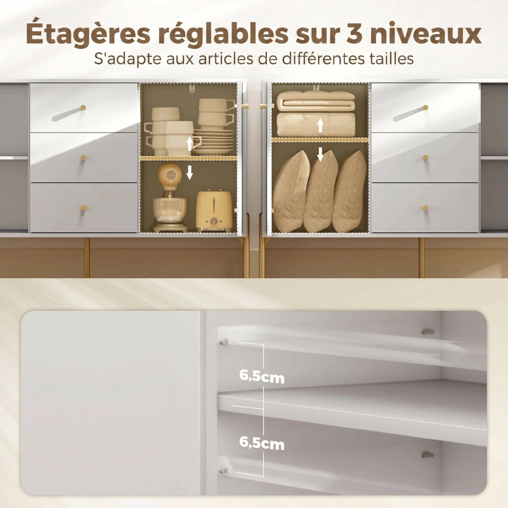 Buffet da cucina ¨C zephmum ¨C bianco, acciaio, 5 gambe, 2 porte, 3 cassetti