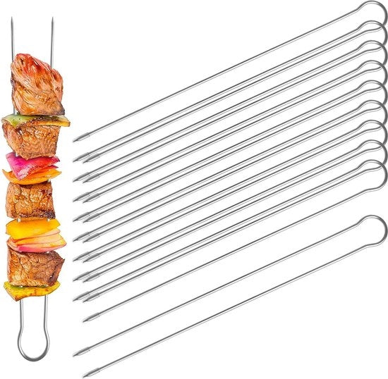Set di Spiedini per BBQ in Acciaio Inossidabile da 10 pezzi per Carne e Verdure - Per Feste e Cene Familiari