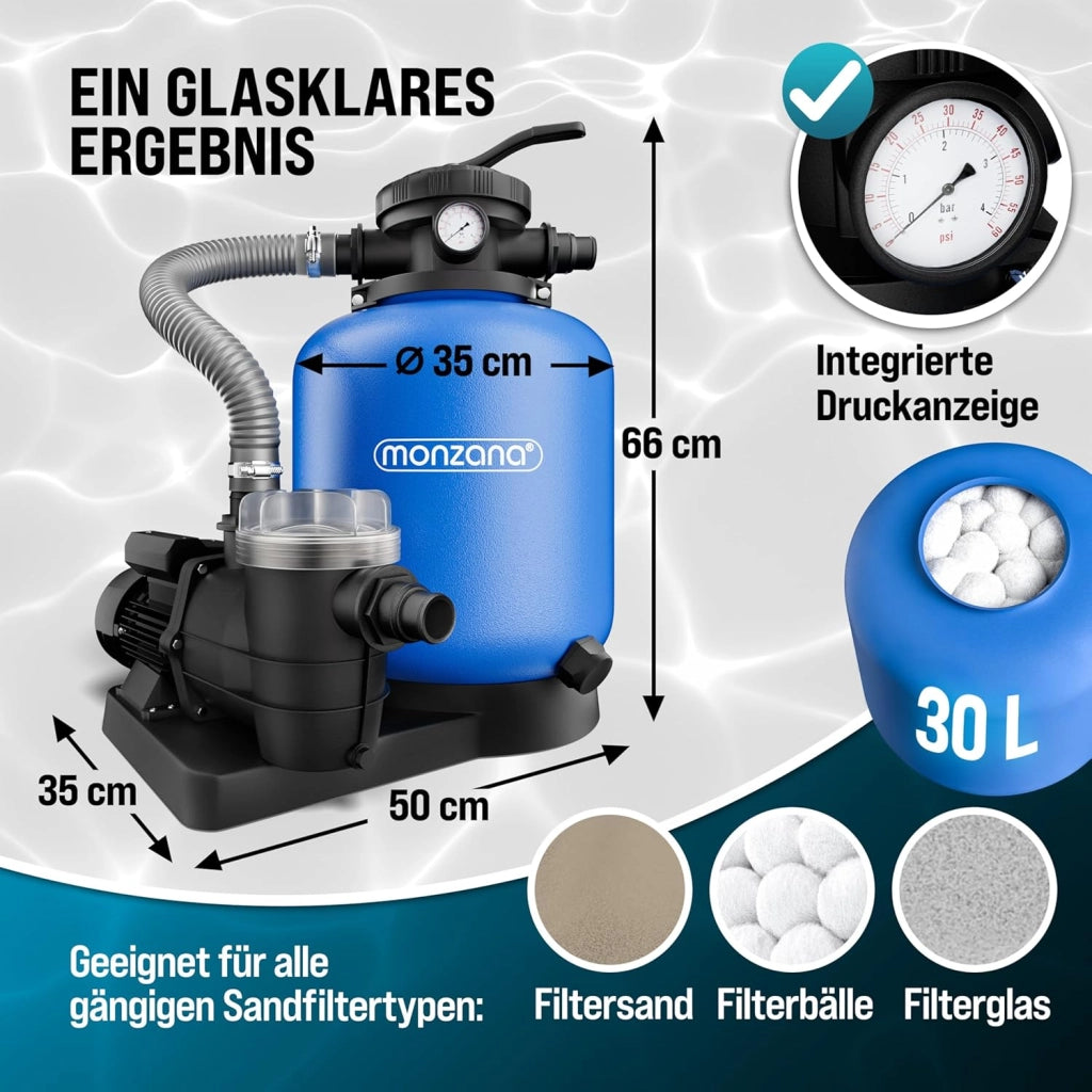 ® Filtro Acqua per Piscina SF110K 13.200 L/h Fino a 58.000L Vetro Filtrante Incl. Valvola a 7 Vie Adattatore 2in1 Ø32-38mm Pompa di Filtraggio 600W Filtri Piscine Fuori Terra Pompe Filtranti