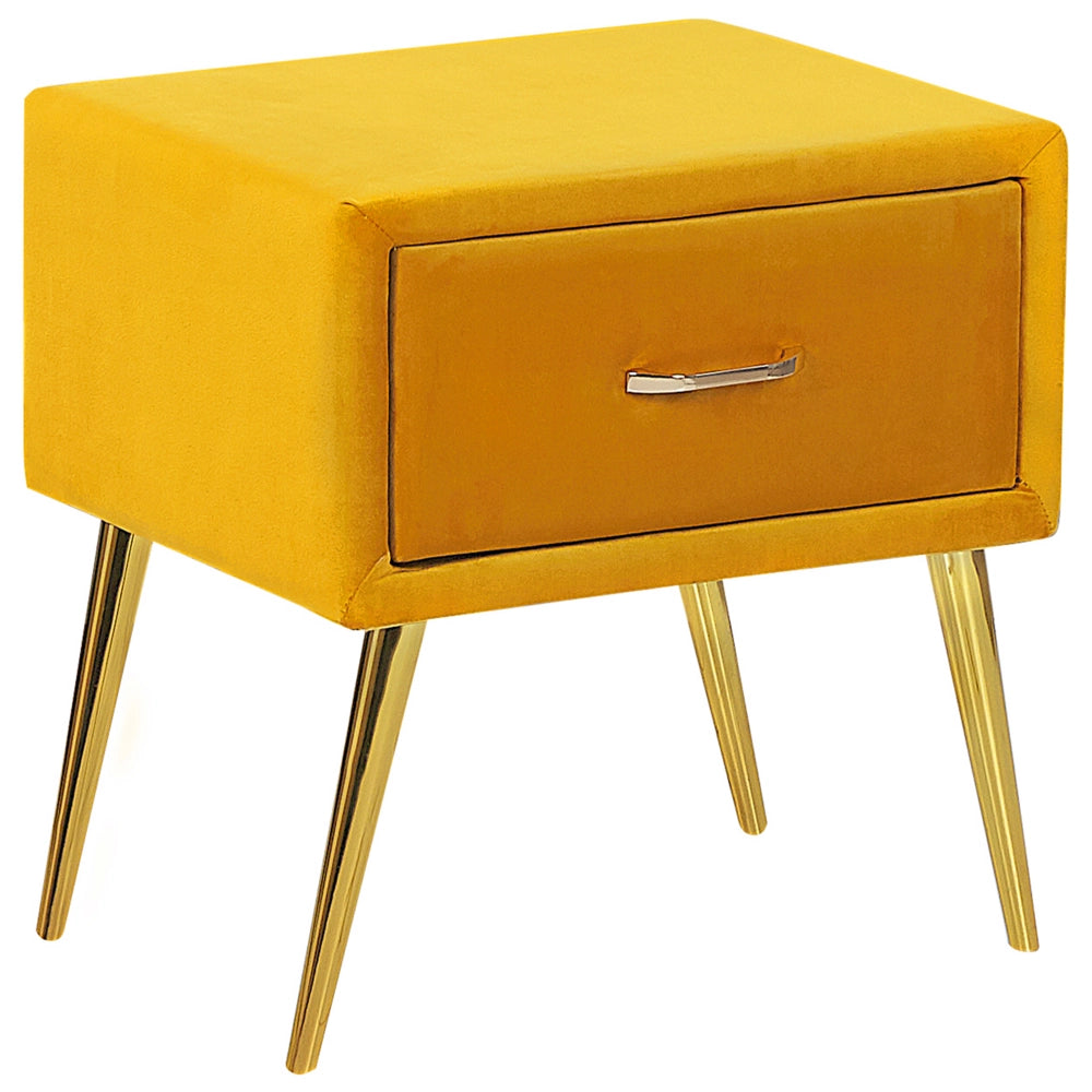 Comodino con rivestimento in velluto giallo Comodino con 1 cassetto Mobili per camera da letto dal design minimalista