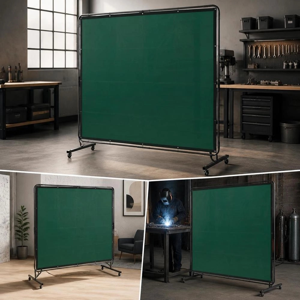 Welding Curtain 1.8 X 1.8 M, Welding Protection Curtain Made Of Flame-retardant Vinyl, Welding Protection Wall With 4 Swivel Casters And 6-stage UV Protection, Welding Blanket, Welding Protection, Green