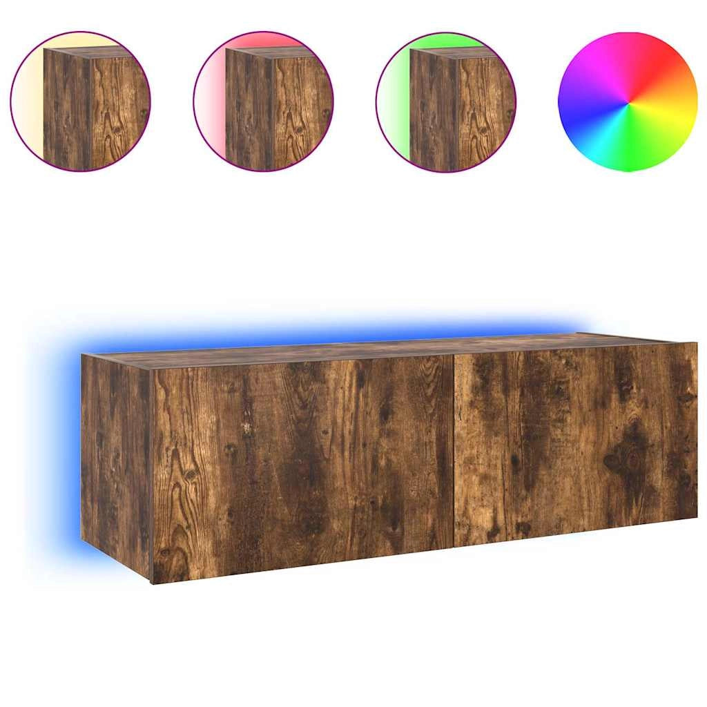 Mobile TV a Parete con Luci LED Rovere Fumo 100x35x31 cmcod mxl 134190