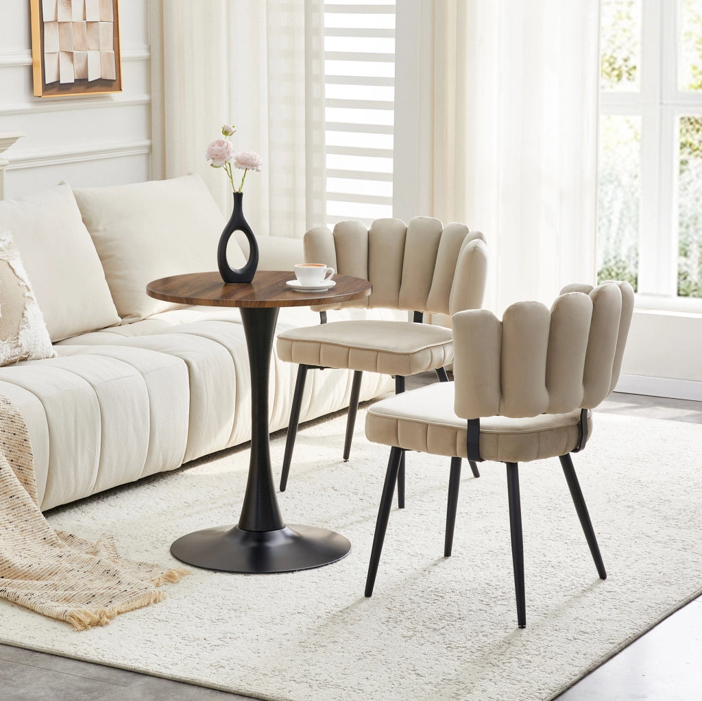 Set tavolo e sedie 60 cm in MDF beige e metallo nero per 2, stile moderno