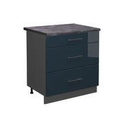 Mobiletto base per cucina Fame-Line Blu scuro lucido/Antracite 80 cm con 3 cassetti, PL Antracite Vicco