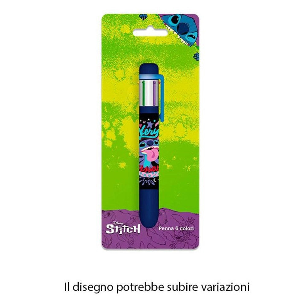 Trade Shop - Penna Con 6 Colori Stitch Accessorio Scuola Regalo Cancelleria Per Bambini 961761 -