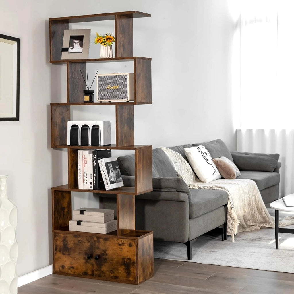 Libreria in Legno, Scaffale Multifunzionale con 5 Ripiani, per Ufficio ,Casa, Ripiano a Forma di S, 70 x 23 x 183 cm (Caffè)