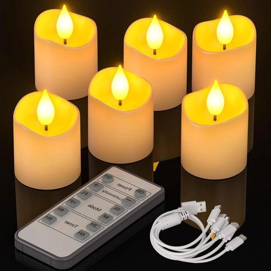 Set di candele LED a olio - Set di candele LED a olio a LED con timer, a batteria e timer, con telecomando, da 6 candele, con effetto fiamma, per decorazione di Halloween, Oltremare e festa di San Silvestro.