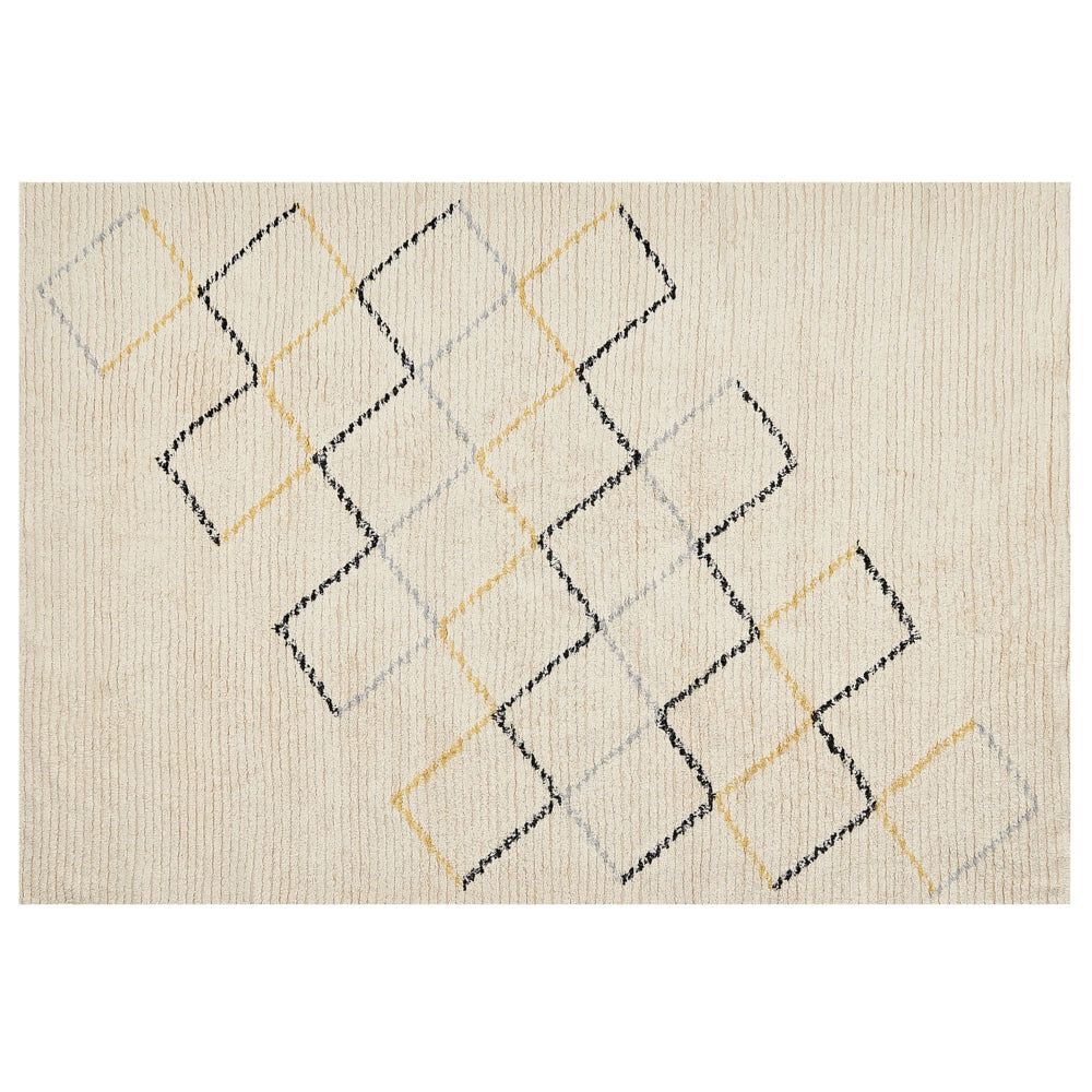 Tappeto in cotone beige 140 x 200 cm minimalista fatto a mano motivo geometrico soggiorno camera da letto