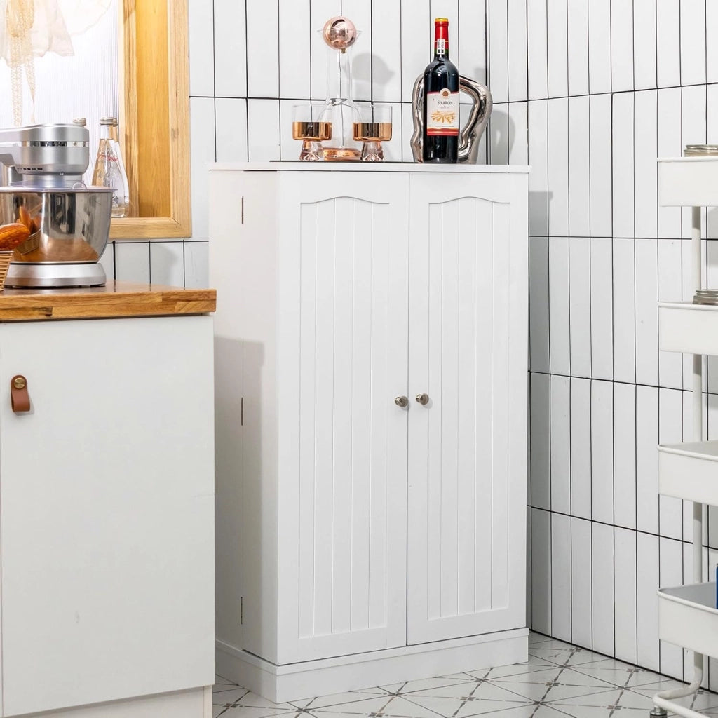 Armadietto Portaoggetti da Cucina, Credenza Aoggiorno a Doppia Porta con Ripiano Regolabile, Mobiletto Multioso con Dispositivo Antiribaltamento per Sala da Pranzo, 59x30,5x103cm (Bianco)