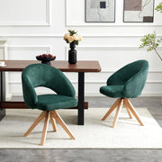 Sedia da pranzo set da 2 girevole a 360° con schienale avvolgente e gambe in legno, velluto verde scuro