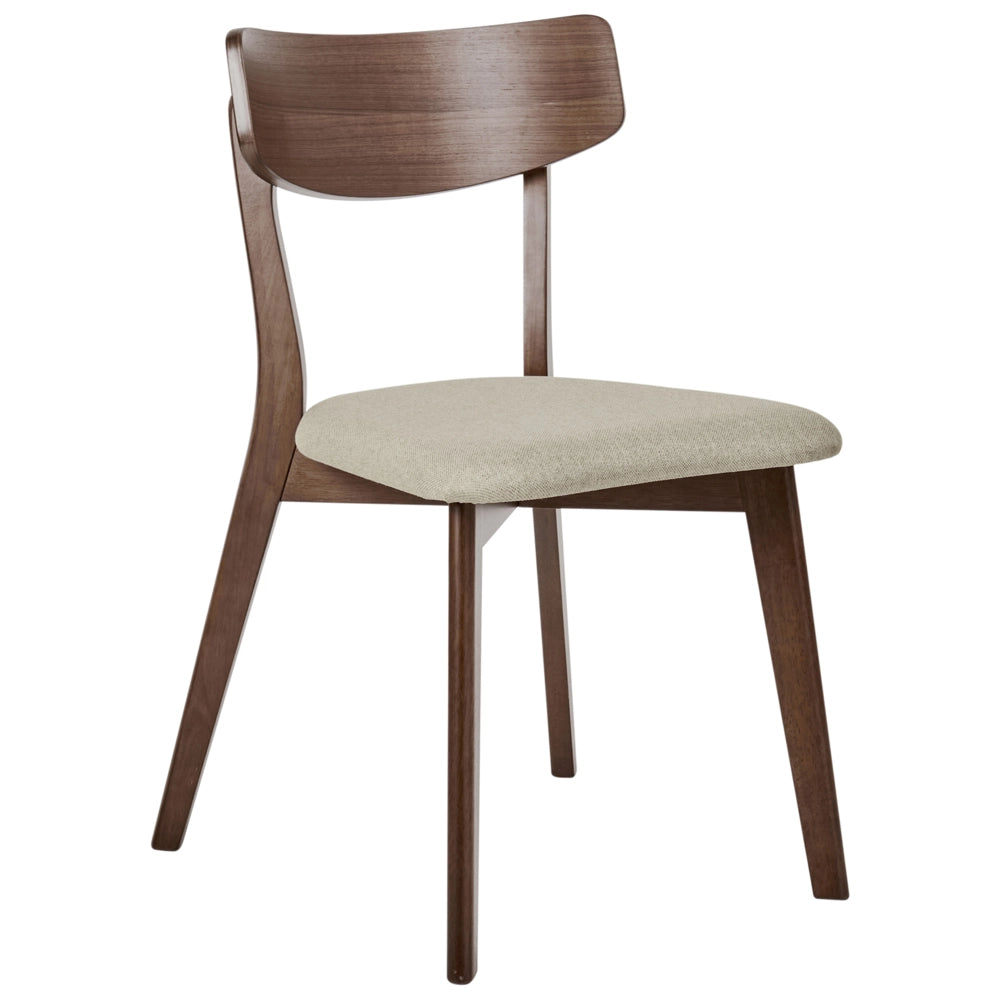 Set di 2 sedie da pranzo con seduta in tessuto beige e struttura in legno massiccio marrone retrò senza braccioli