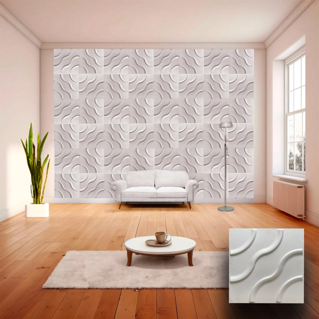 Pannello in fibra naturale a parete 3D, rivestimento di lusso 3D 50X50cm BIANCO verniciabile FIORI