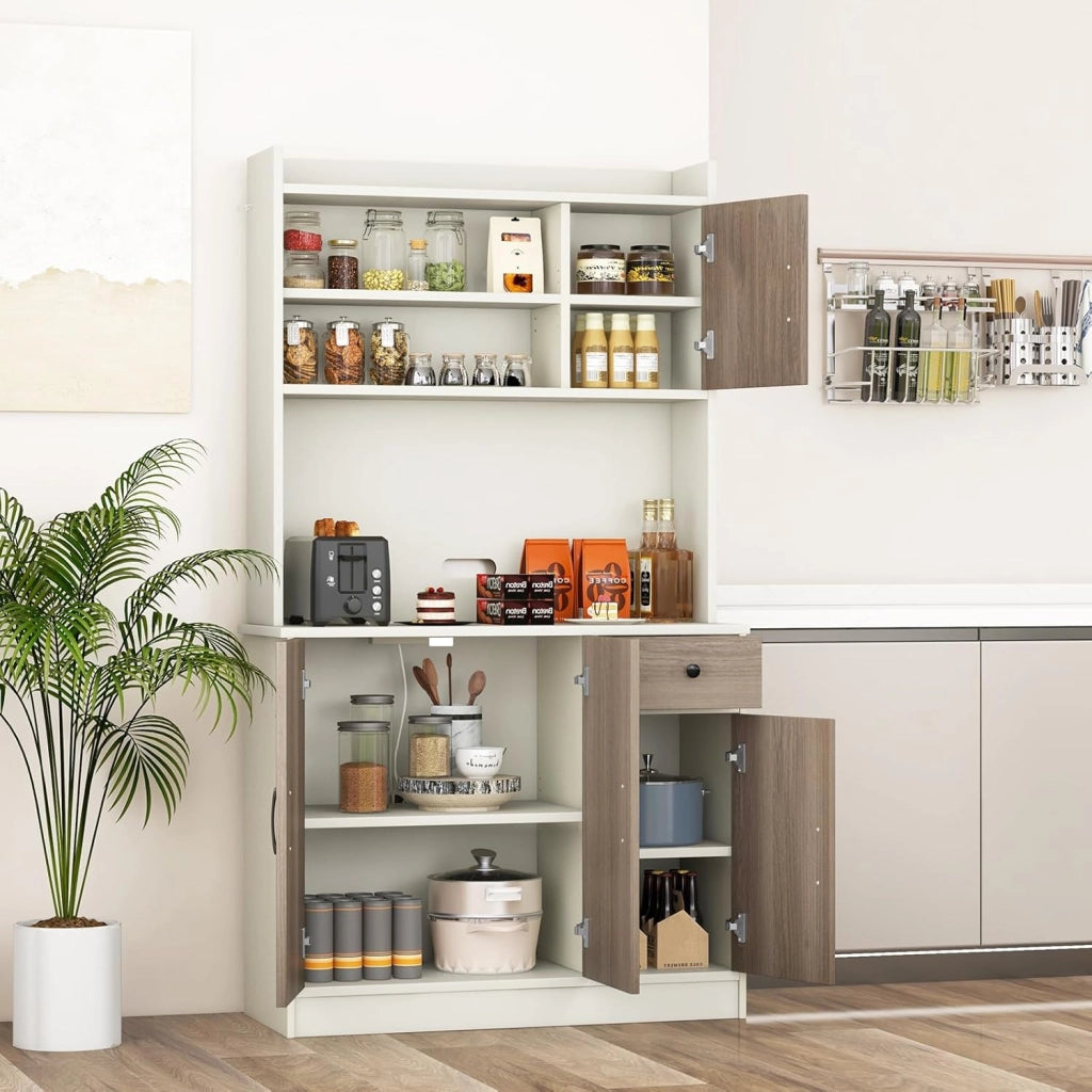 Armadio da cucina da 180 cm, con piano di lavoro, armadietto alto da cucina, armadietto con 4 ripiani regolabili, armadietto multiuso