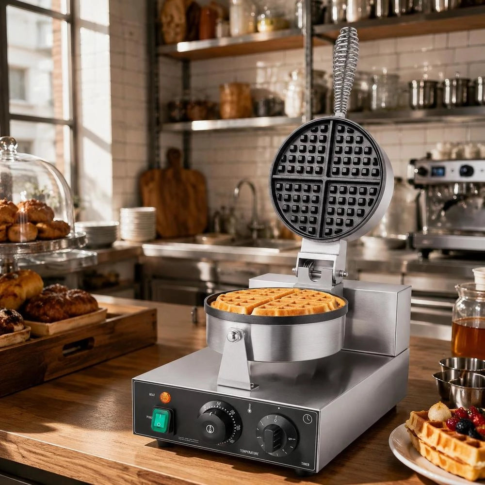 Commercial Waffle Iron 1230 W Waffle Maker With Non-stick Baking Plates, Stainless Steel Waffle Iron With Temperature And Time Control, For Restaurants And Bakeries, 4-compartment Waffles