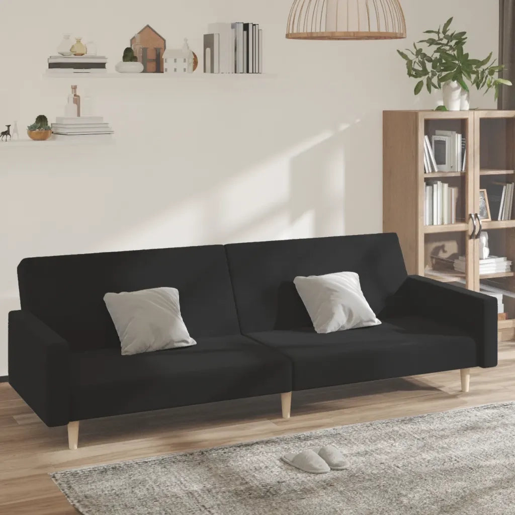 Divano Letto a 2 Posti Nero in Tessuto 375729