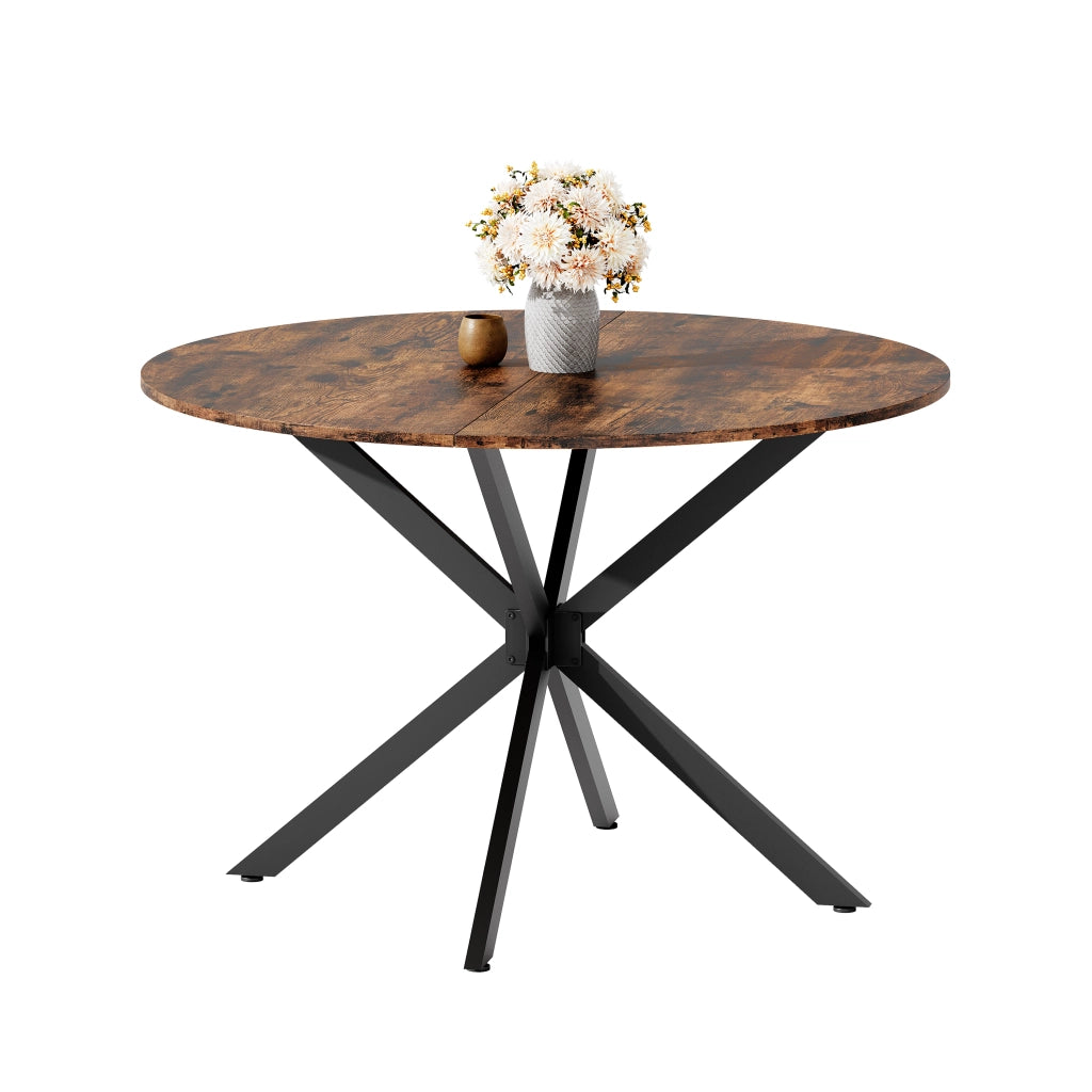 Tavolo da Pranzo Rotondo ?120 cm Stile Industriale ¨C MINIMAL ¨C Legno Marrone/Nero, Gambe a X