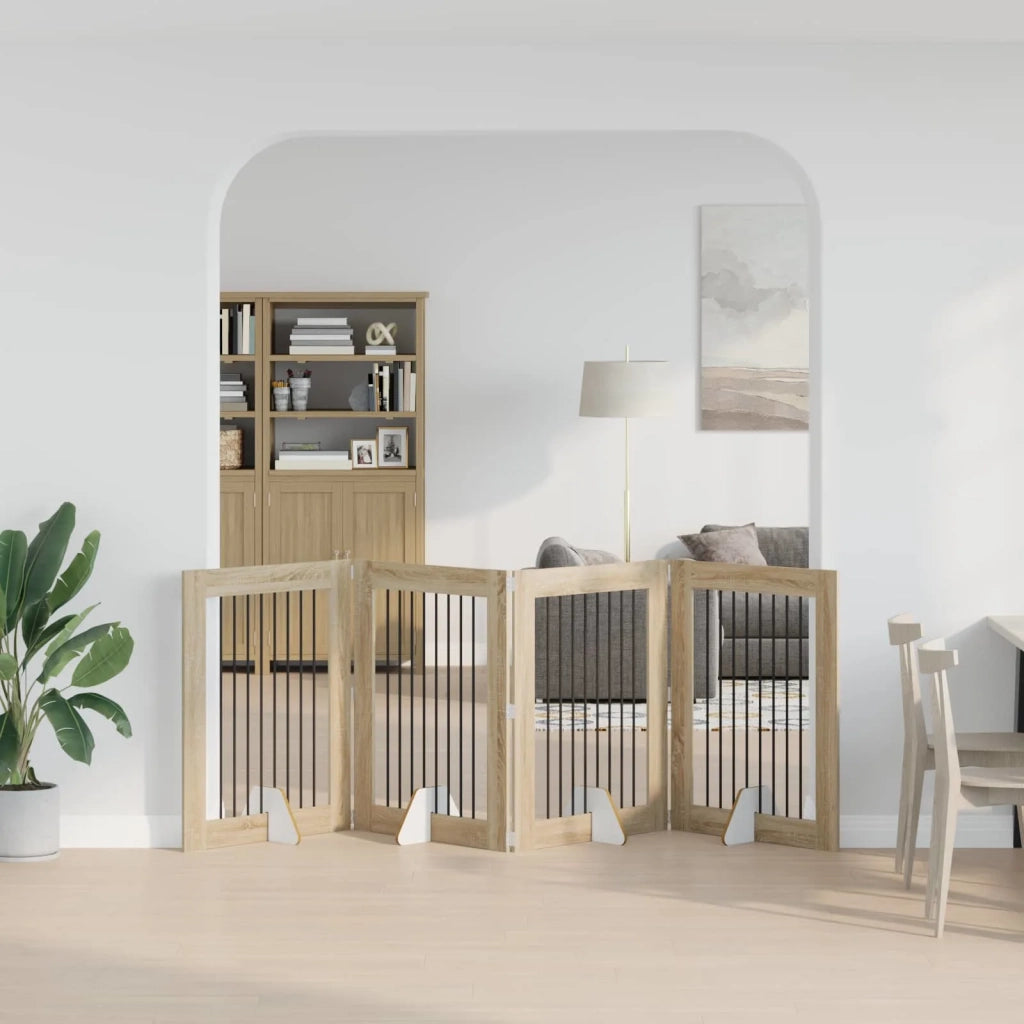 Cancello per cani con supporti 4 pcs Rovere Sonoma 80 x 100 cm 892044