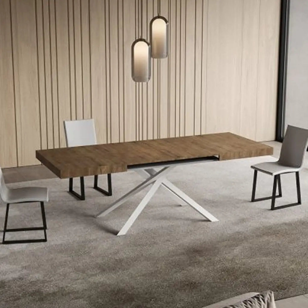 Tavolo allungabile 140/400x90 cm Niket colore noce gambe bianche