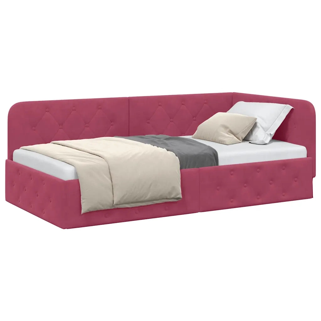 Cornice del letto ad angolo Rosso Vino 90 x 190 cm Velluto