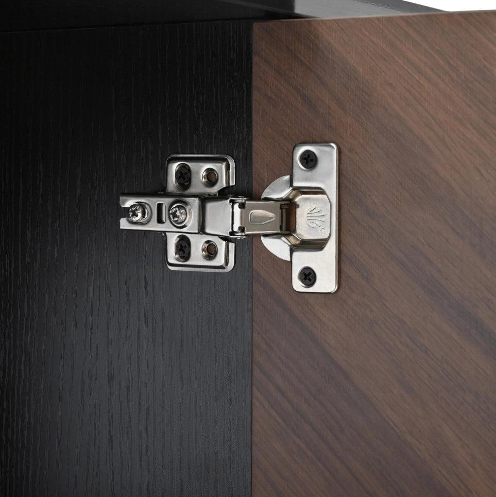 Credenza 140x40x80 cm nera e marrone in MDF, 4 ante con ripiani regolabili