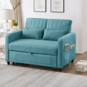 OKWISH Divano Letto 2 Posti, Design Estraibile con Schienale Regolabile a 3 Posizioni e 2 Cuscini, Tessuto Cotone Lino, Blu Verde Anticato