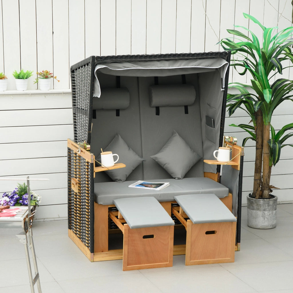 Poltrona da giardino per 2 persone con cuscini ¨C zephmum ¨C polyrattan grigio chiaro 120x80x90 cm