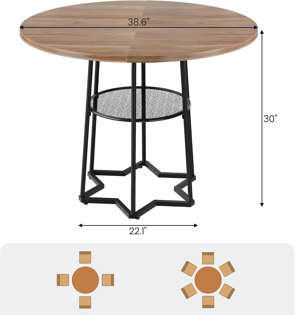 Tavolo da Pranzo Rotondo Scandinavo 100 cm per 2-4 Persone con Ripiani - Bruno