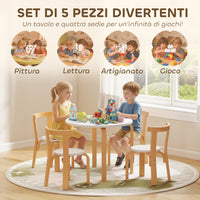 Set Tavolo e 4 Sedie per Bambini 3-8 Anni 5 pz con Bordi Arrotondati in Legno Bianco